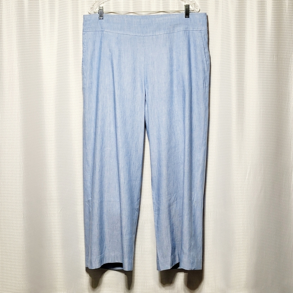 Chico's Women's Blue Linen Palazzo Pants High Waist Wide Leg Women's (2.5)